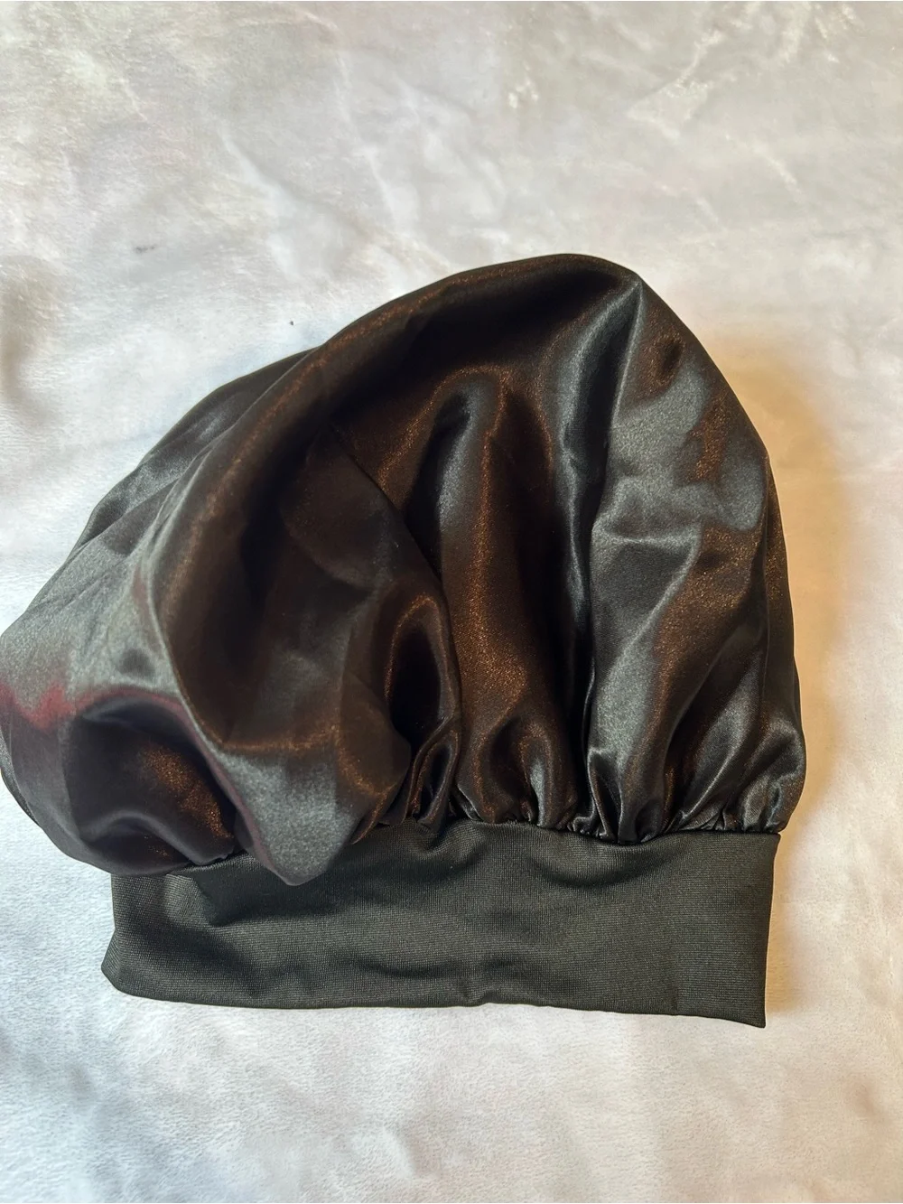 Black Satin Sleep Cap with Breathable Mesh Liner